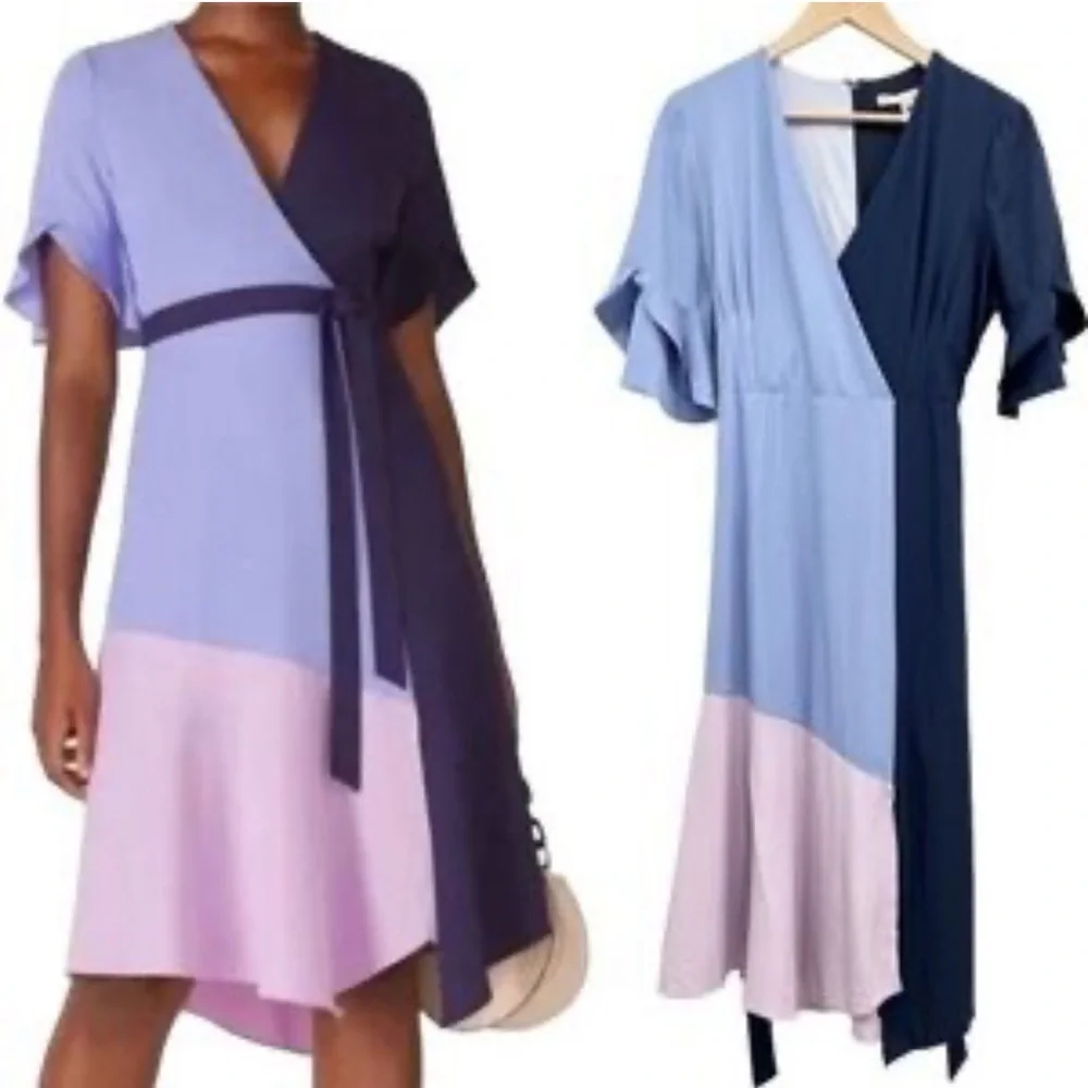 Anthropologie x Hutch Colorblock Faux Wrap Midi dress women sizes: S, M